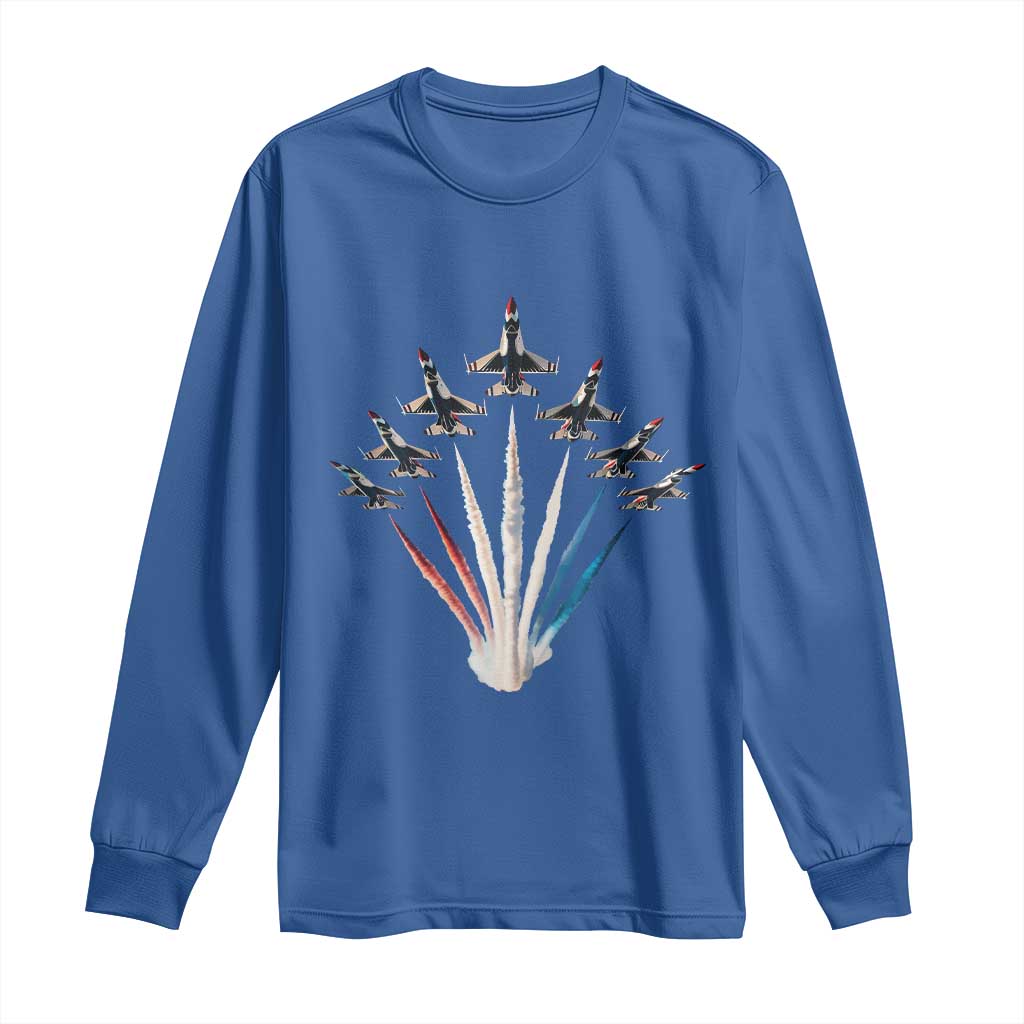US Airplane Fighter Jet American Flag 4th Of July Long Sleeve Shirt - Wonder Print Shop