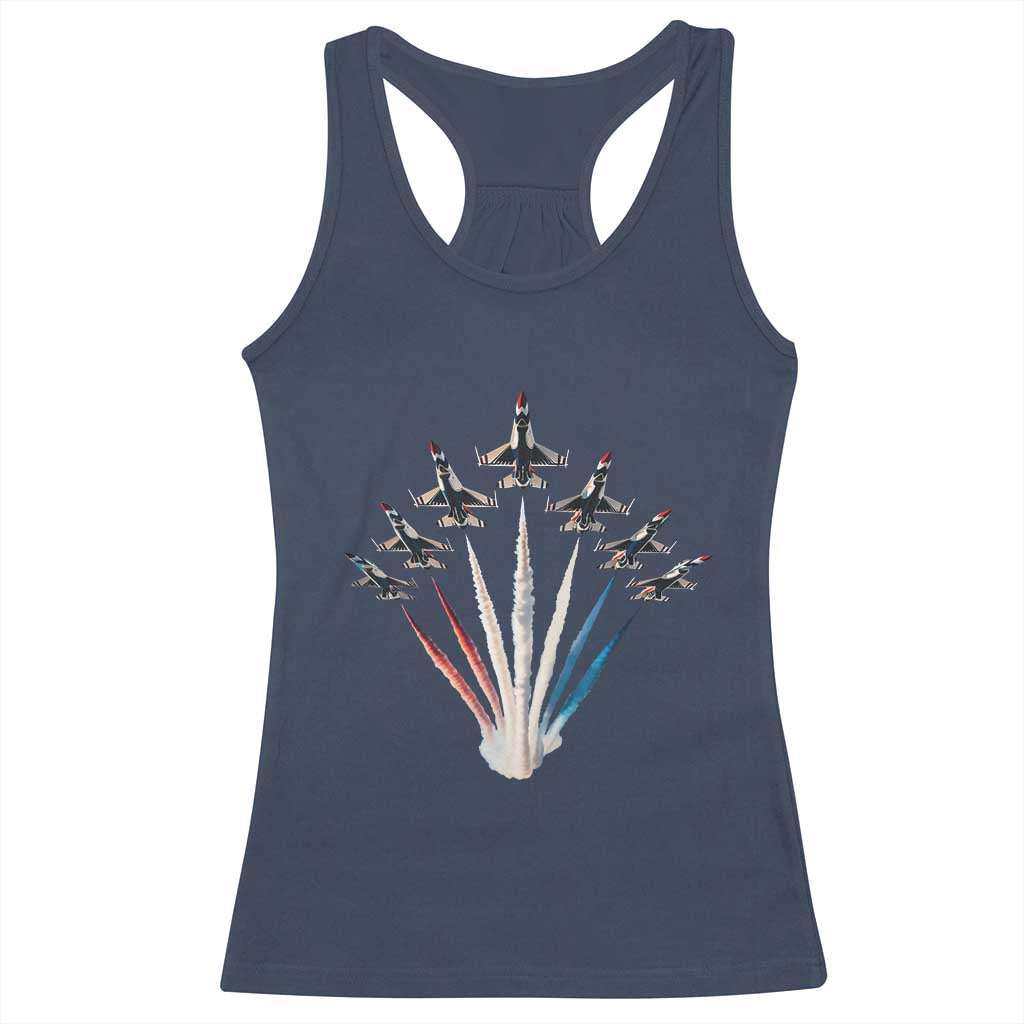 US Airplane Fighter Jet American Flag 4th Of July Racerback Tank Top - Wonder Print Shop
