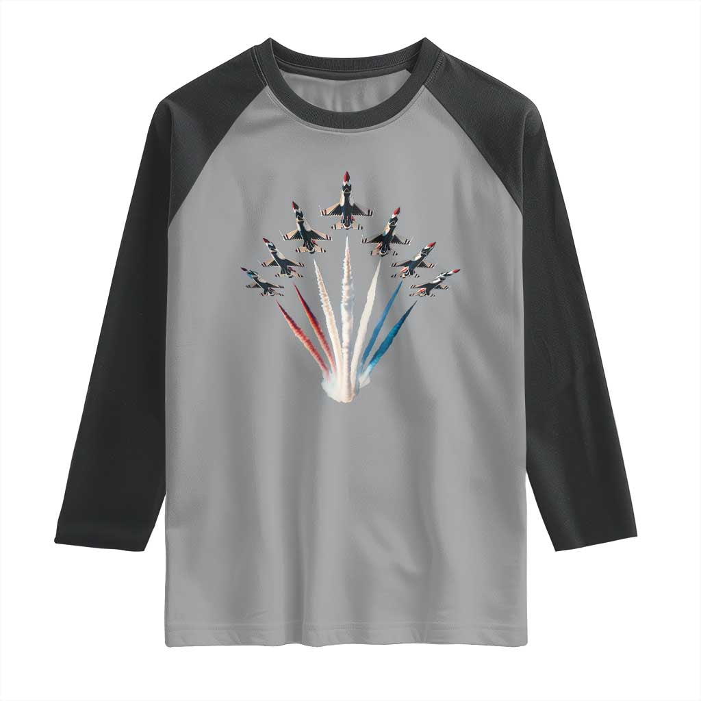 US Airplane Fighter Jet American Flag 4th Of July Raglan Shirt - Wonder Print Shop