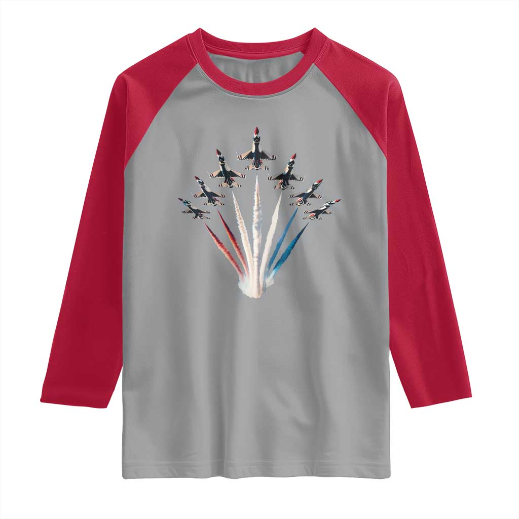 US Airplane Fighter Jet American Flag 4th Of July Raglan Shirt - Wonder Print Shop