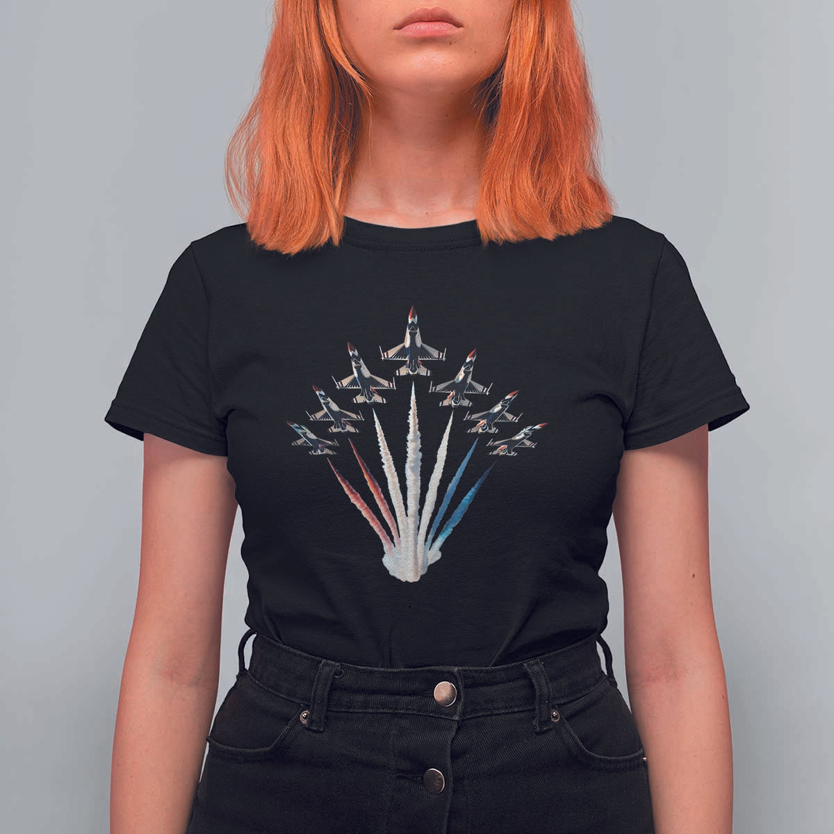 US Airplane Fighter Jet American Flag 4th Of July T Shirt For Women - Wonder Print Shop