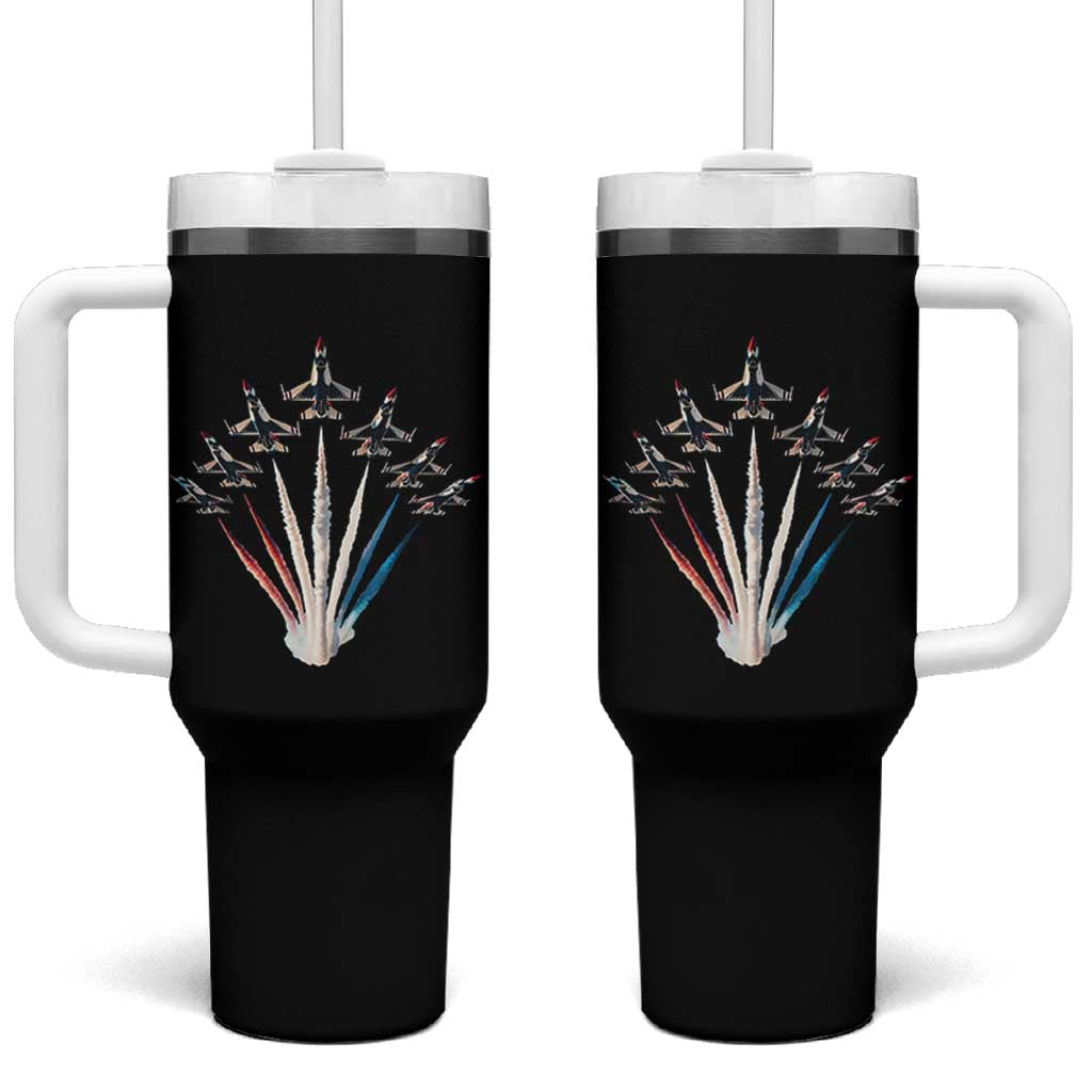US Airplane Fighter Jet American Flag 4th Of July Tumbler With Handle - Wonder Print Shop