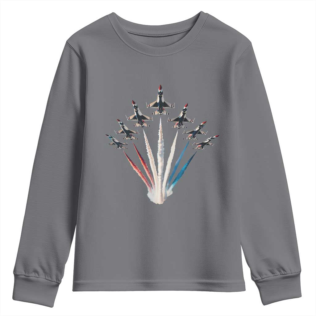 US Airplane Fighter Jet American Flag 4th Of July Youth Sweatshirt - Wonder Print Shop