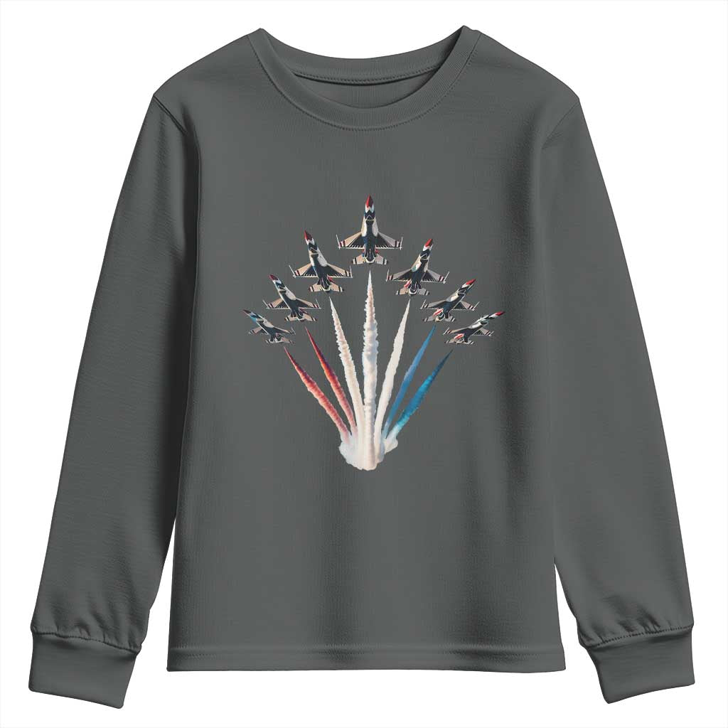 US Airplane Fighter Jet American Flag 4th Of July Youth Sweatshirt - Wonder Print Shop