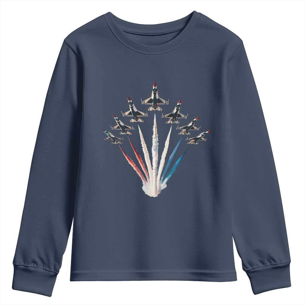 US Airplane Fighter Jet American Flag 4th Of July Youth Sweatshirt - Wonder Print Shop