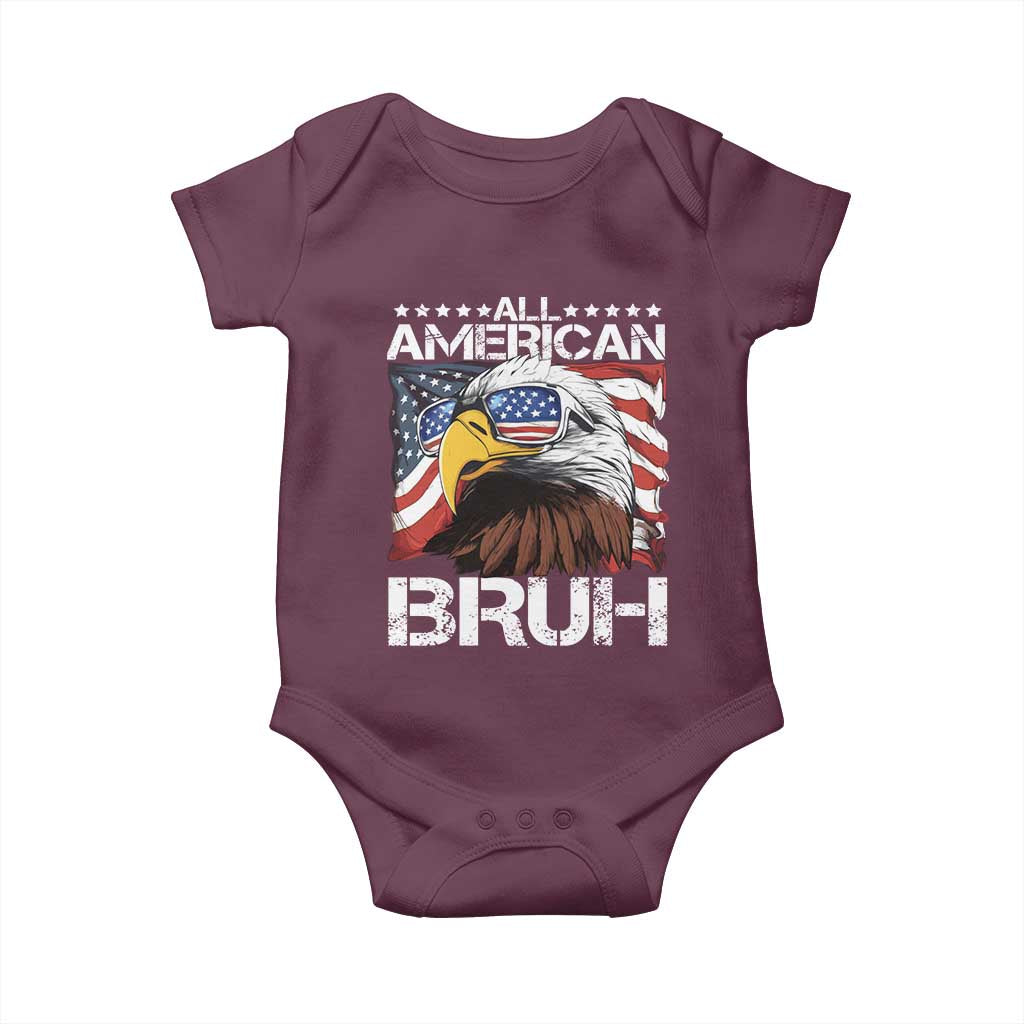 Funny All American Bruh Bald Eagle Baby Onesie American Flag 4th Of July Patriotic - Wonder Print Shop