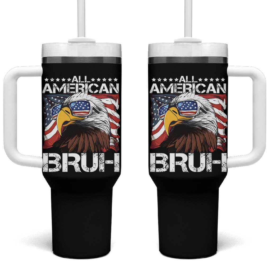 Funny All American Bruh Bald Eagle Tumbler With Handle American Flag 4th Of July Patriotic - Wonder Print Shop