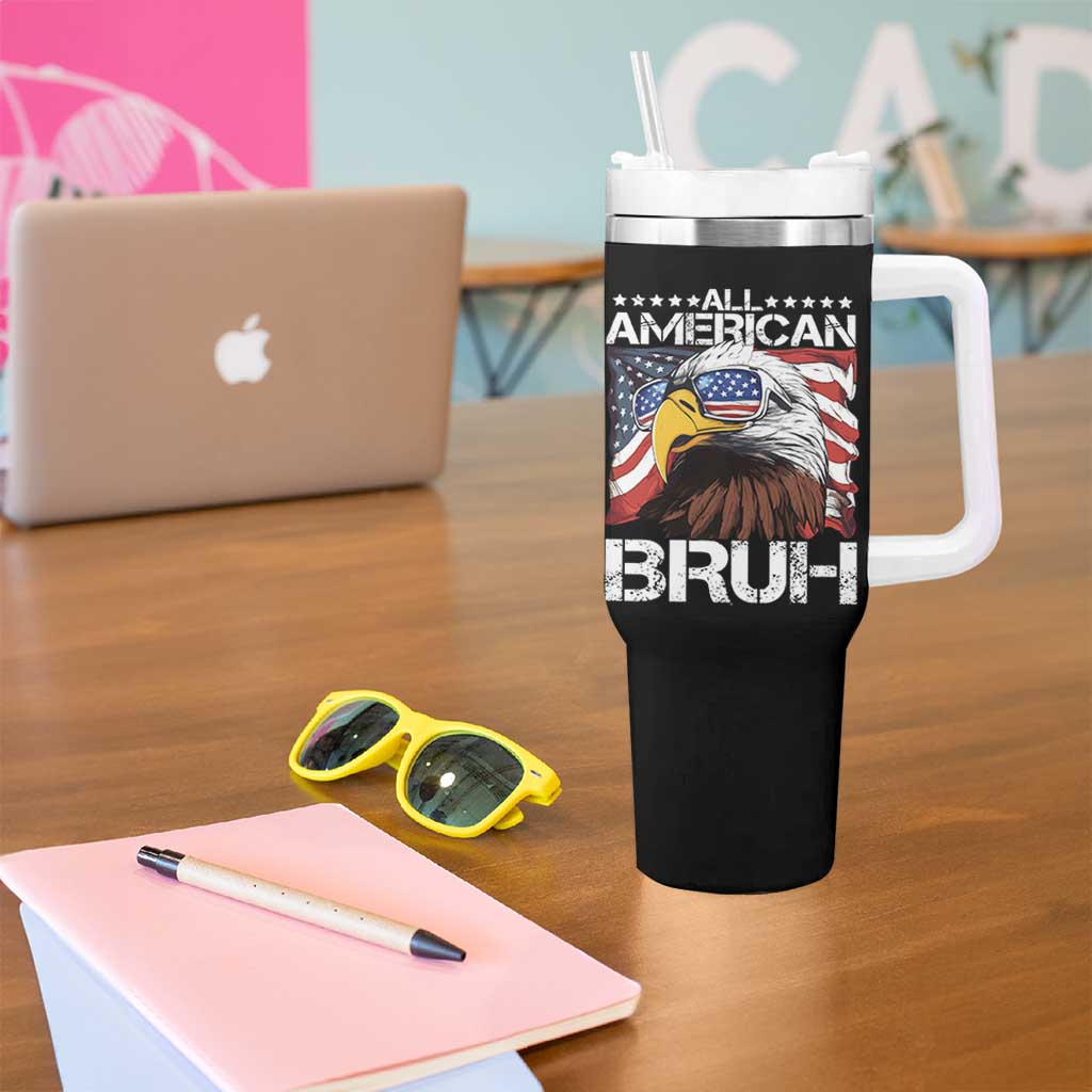 Funny All American Bruh Bald Eagle Tumbler With Handle American Flag 4th Of July Patriotic - Wonder Print Shop