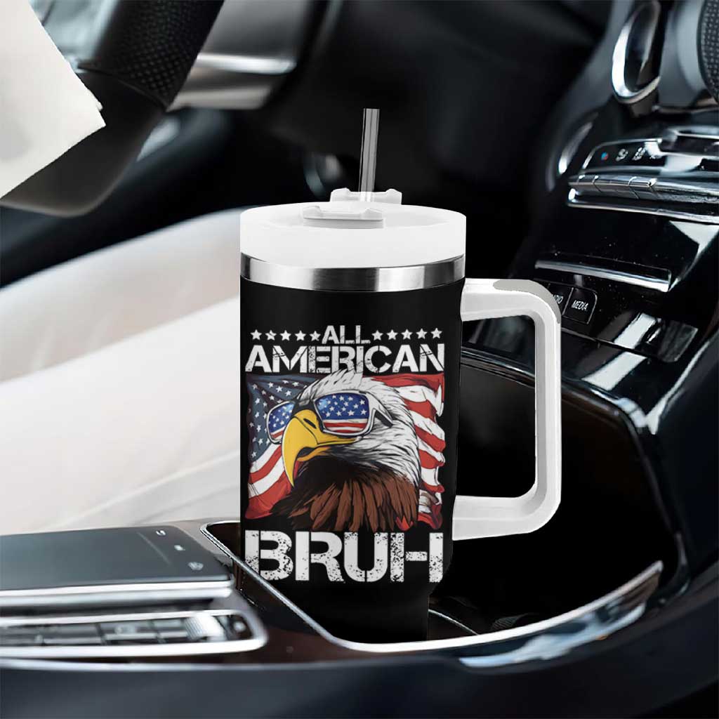Funny All American Bruh Bald Eagle Tumbler With Handle American Flag 4th Of July Patriotic - Wonder Print Shop