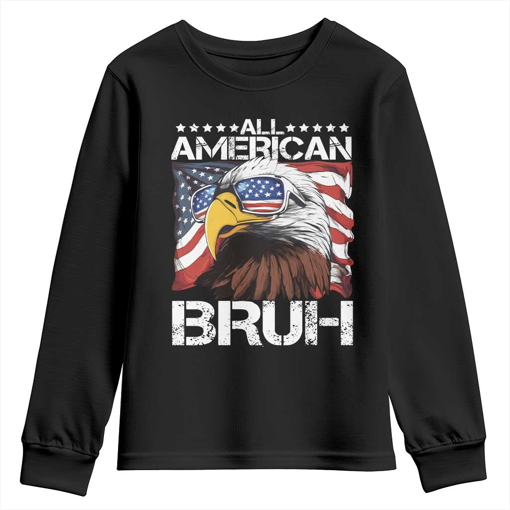 Funny All American Bruh Bald Eagle Youth Sweatshirt American Flag 4th Of July Patriotic - Wonder Print Shop