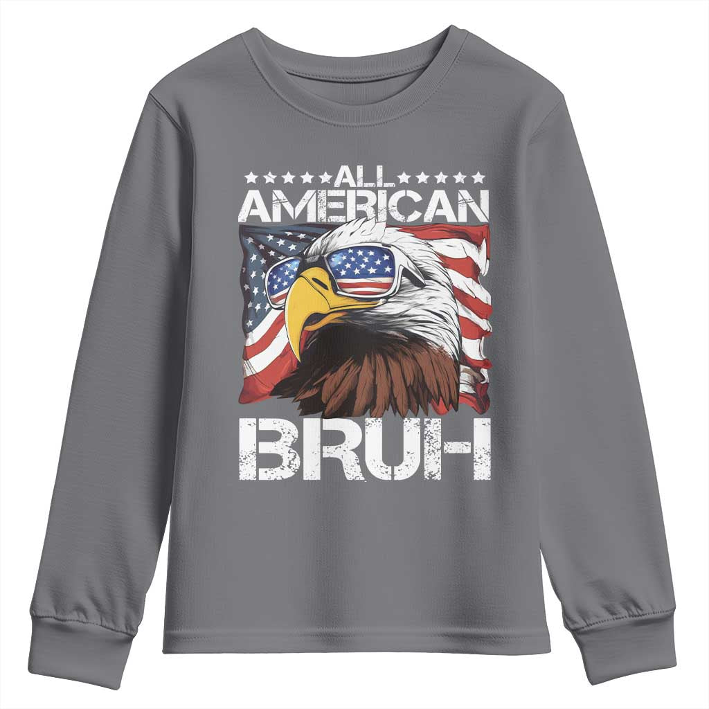 Funny All American Bruh Bald Eagle Youth Sweatshirt American Flag 4th Of July Patriotic - Wonder Print Shop