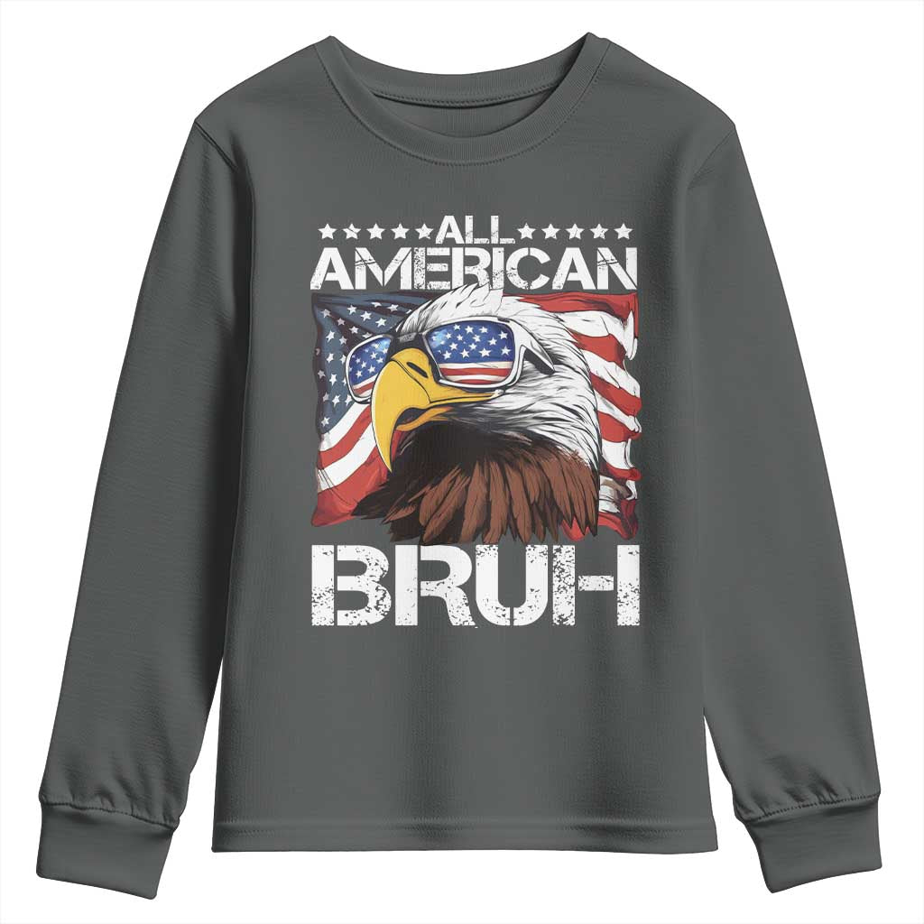 Funny All American Bruh Bald Eagle Youth Sweatshirt American Flag 4th Of July Patriotic - Wonder Print Shop