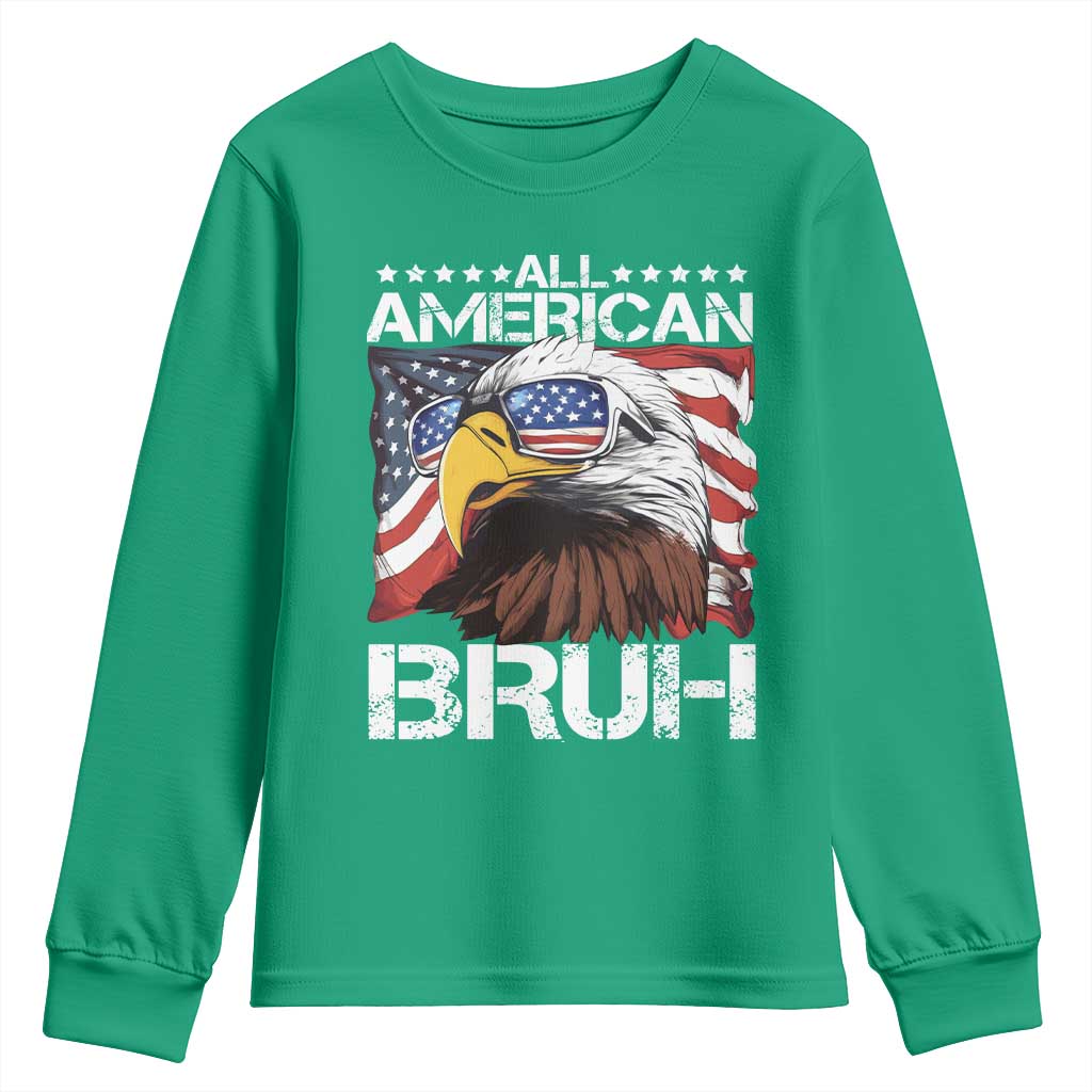 Funny All American Bruh Bald Eagle Youth Sweatshirt American Flag 4th Of July Patriotic - Wonder Print Shop
