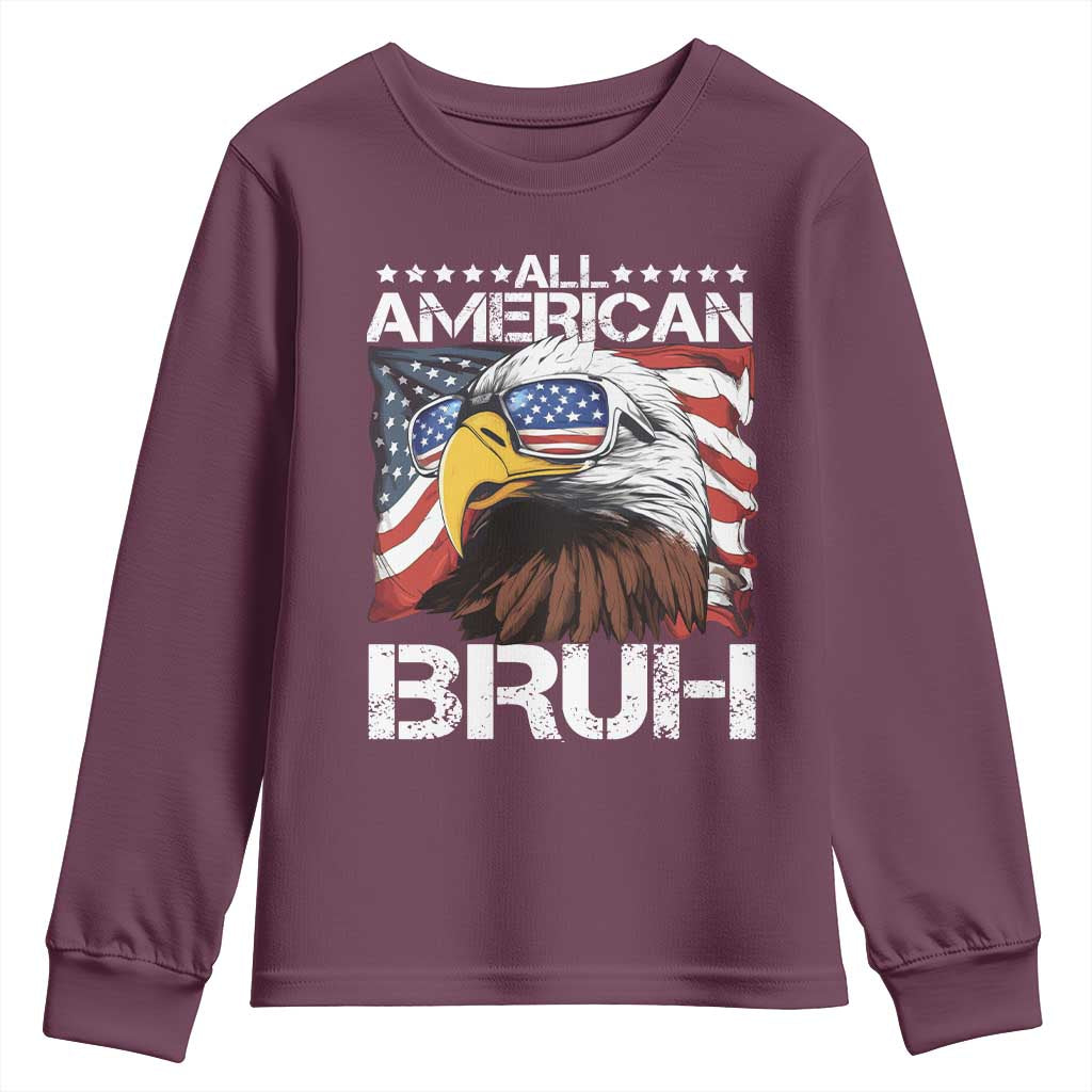 Funny All American Bruh Bald Eagle Youth Sweatshirt American Flag 4th Of July Patriotic - Wonder Print Shop