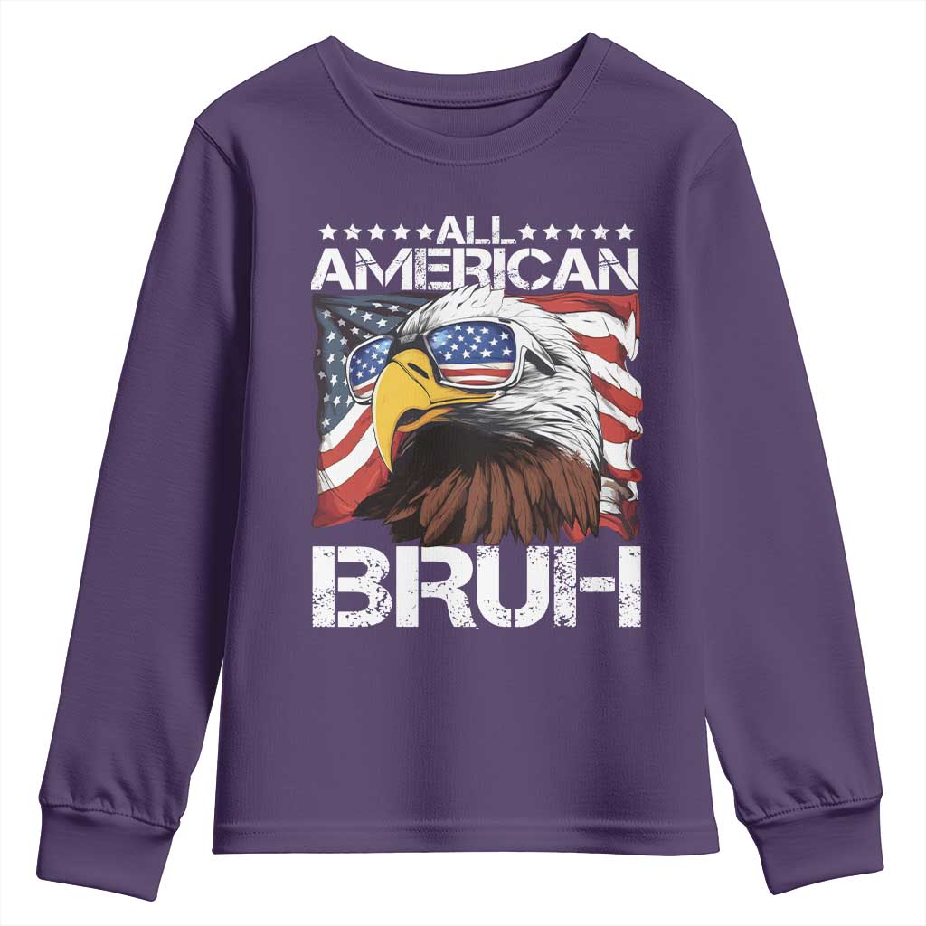 Funny All American Bruh Bald Eagle Youth Sweatshirt American Flag 4th Of July Patriotic - Wonder Print Shop