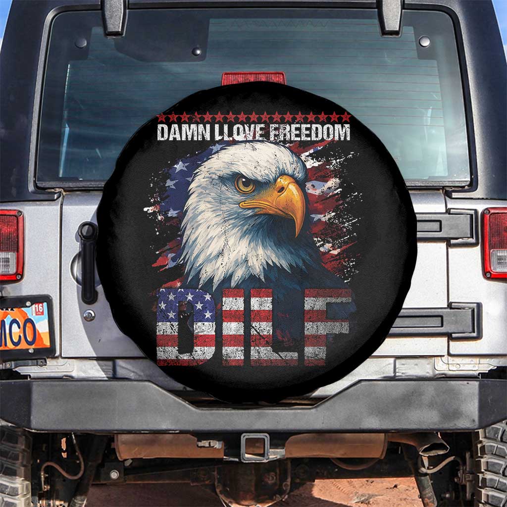 Funny 4th Of July DILF Damn I Love Freedom Spare Tire Cover Vintage Bald Eagle 4th Of July - Wonder Print Shop