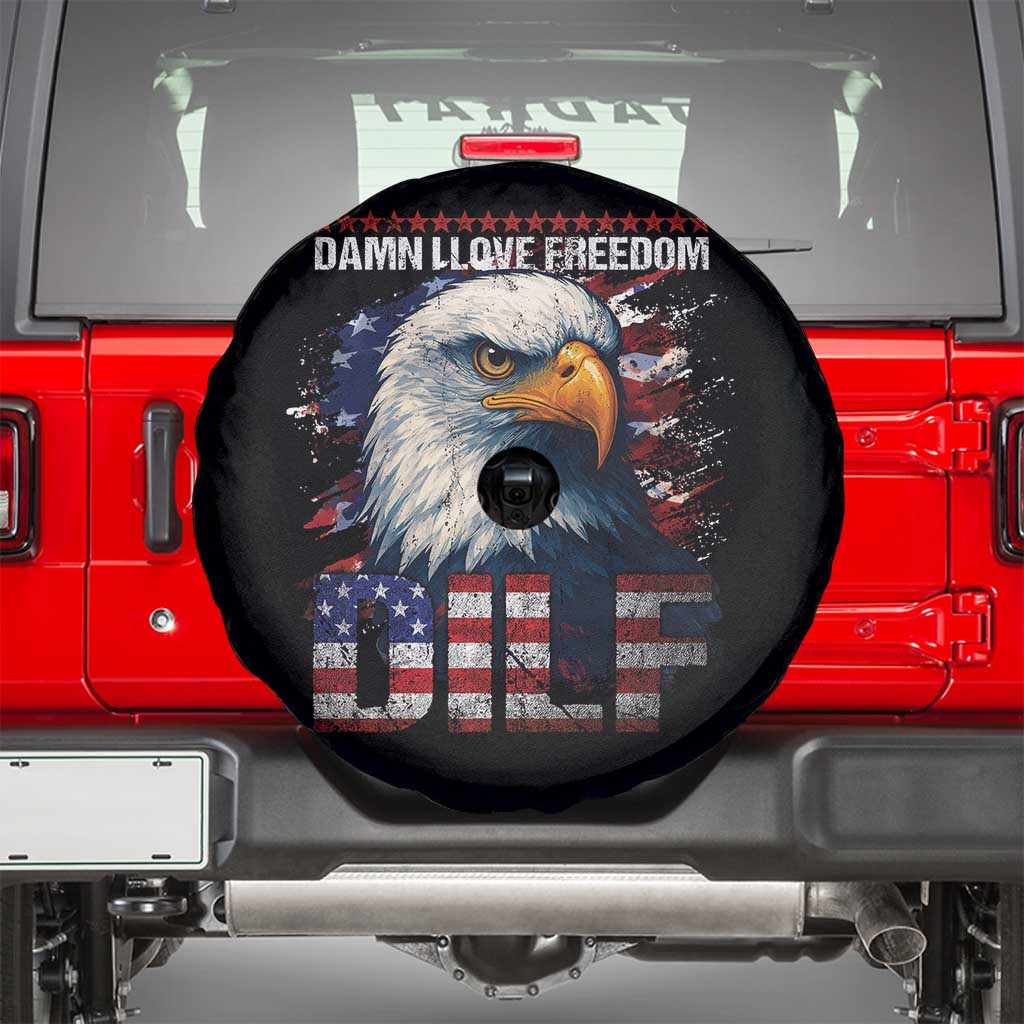 Funny 4th Of July DILF Damn I Love Freedom Spare Tire Cover Vintage Bald Eagle 4th Of July - Wonder Print Shop