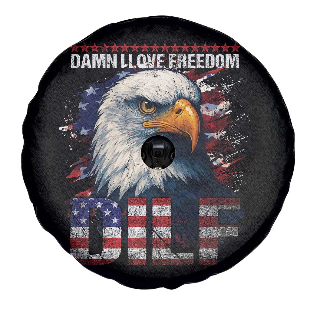 Funny 4th Of July DILF Damn I Love Freedom Spare Tire Cover Vintage Bald Eagle 4th Of July - Wonder Print Shop