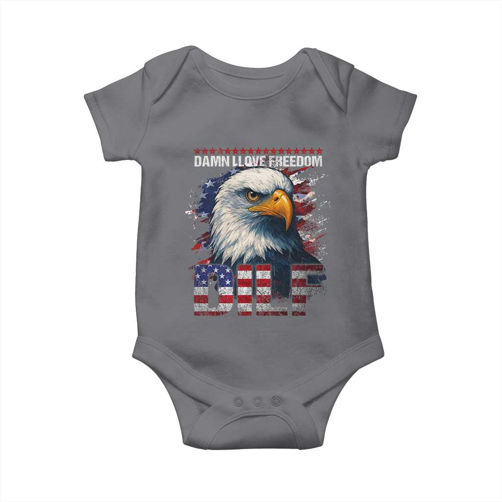 Funny 4th Of July DILF Damn I Love Freedom Baby Onesie Vintage Bald Eagle 4th Of July - Wonder Print Shop