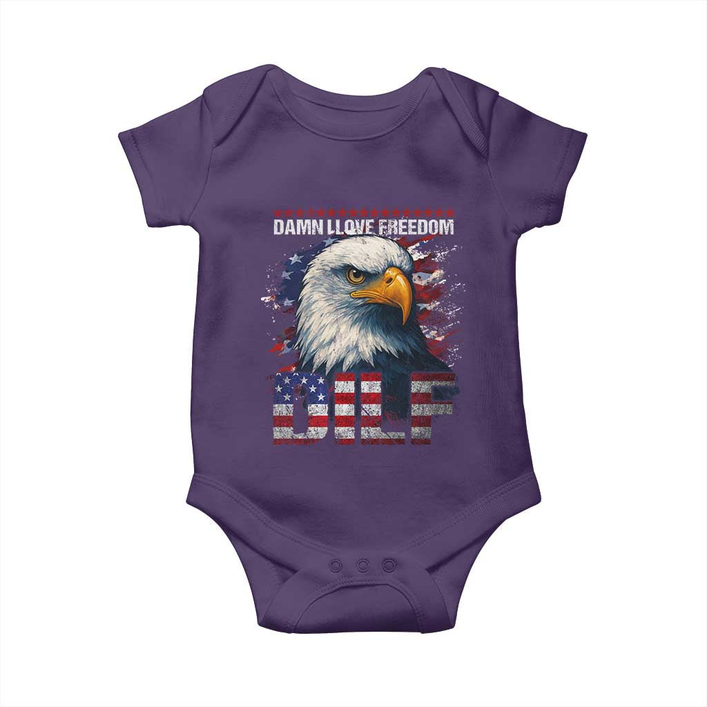 Funny 4th Of July DILF Damn I Love Freedom Baby Onesie Vintage Bald Eagle 4th Of July - Wonder Print Shop