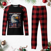 Funny 4th Of July DILF Damn I Love Freedom Plaid Pajama Set Vintage Bald Eagle 4th Of July - Wonder Print Shop