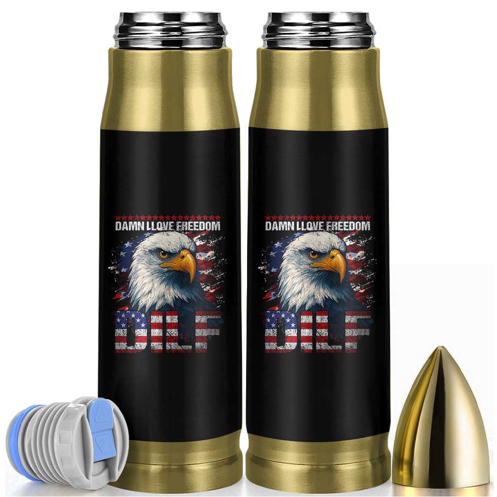 Funny 4th Of July DILF Damn I Love Freedom Bullet Tumbler Vintage Bald Eagle 4th Of July - Wonder Print Shop