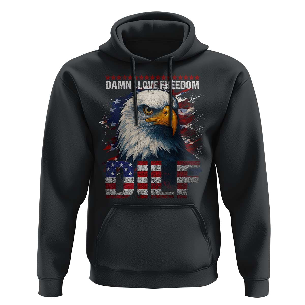 Funny 4th Of July DILF Damn I Love Freedom Hoodie Vintage Bald Eagle 4th Of July - Wonder Print Shop