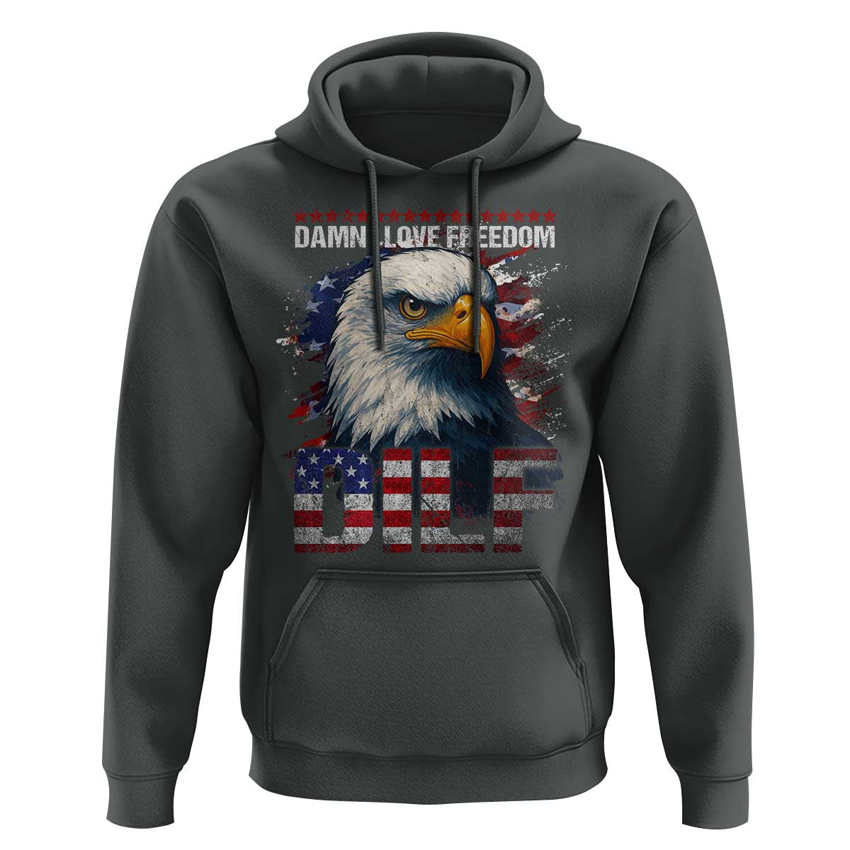Funny 4th Of July DILF Damn I Love Freedom Hoodie Vintage Bald Eagle 4th Of July - Wonder Print Shop