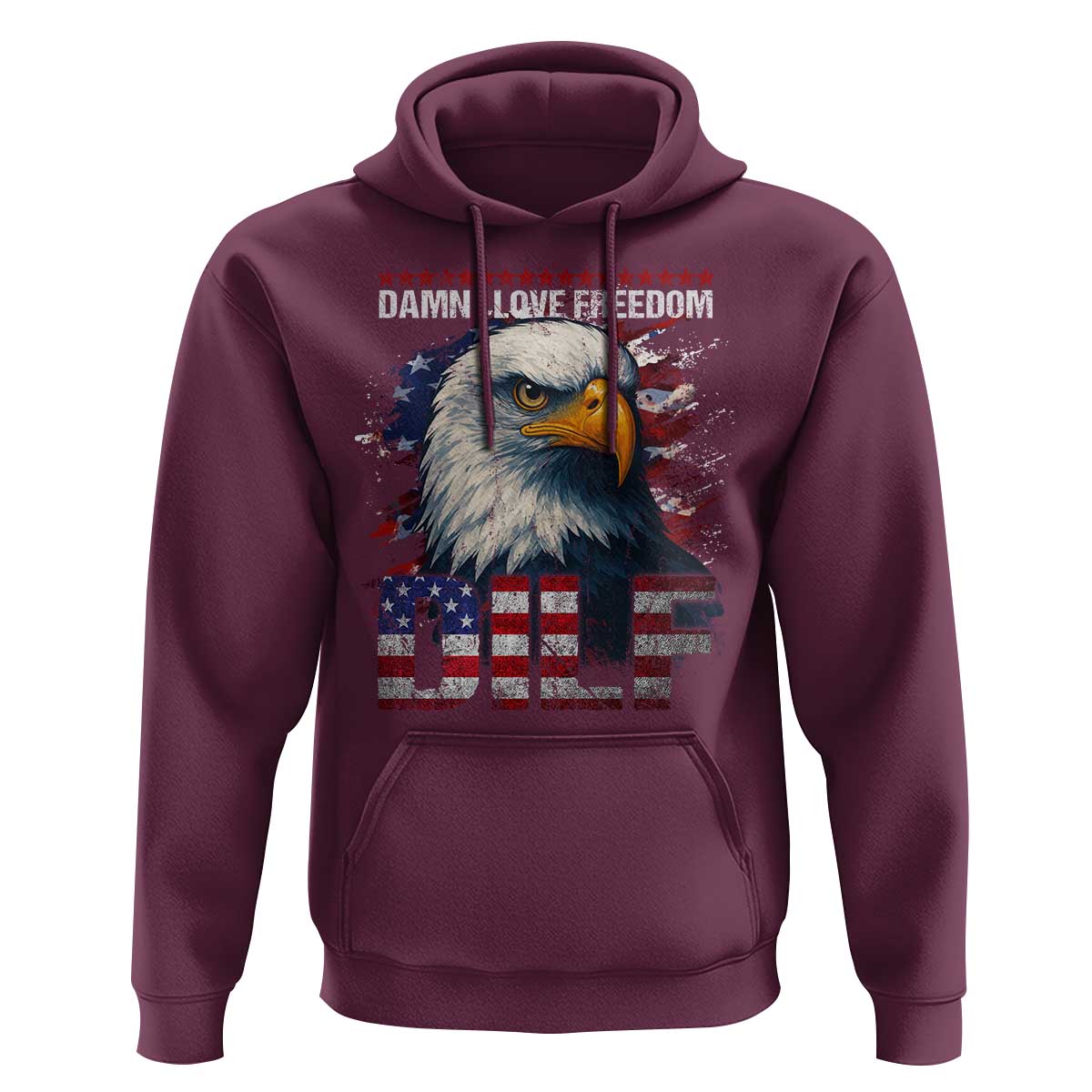 Funny 4th Of July DILF Damn I Love Freedom Hoodie Vintage Bald Eagle 4th Of July - Wonder Print Shop