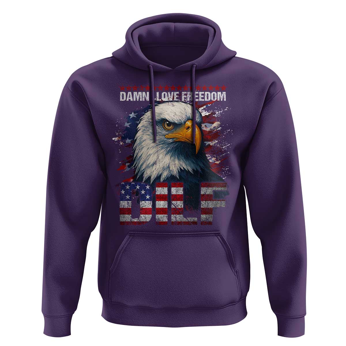 Funny 4th Of July DILF Damn I Love Freedom Hoodie Vintage Bald Eagle 4th Of July - Wonder Print Shop