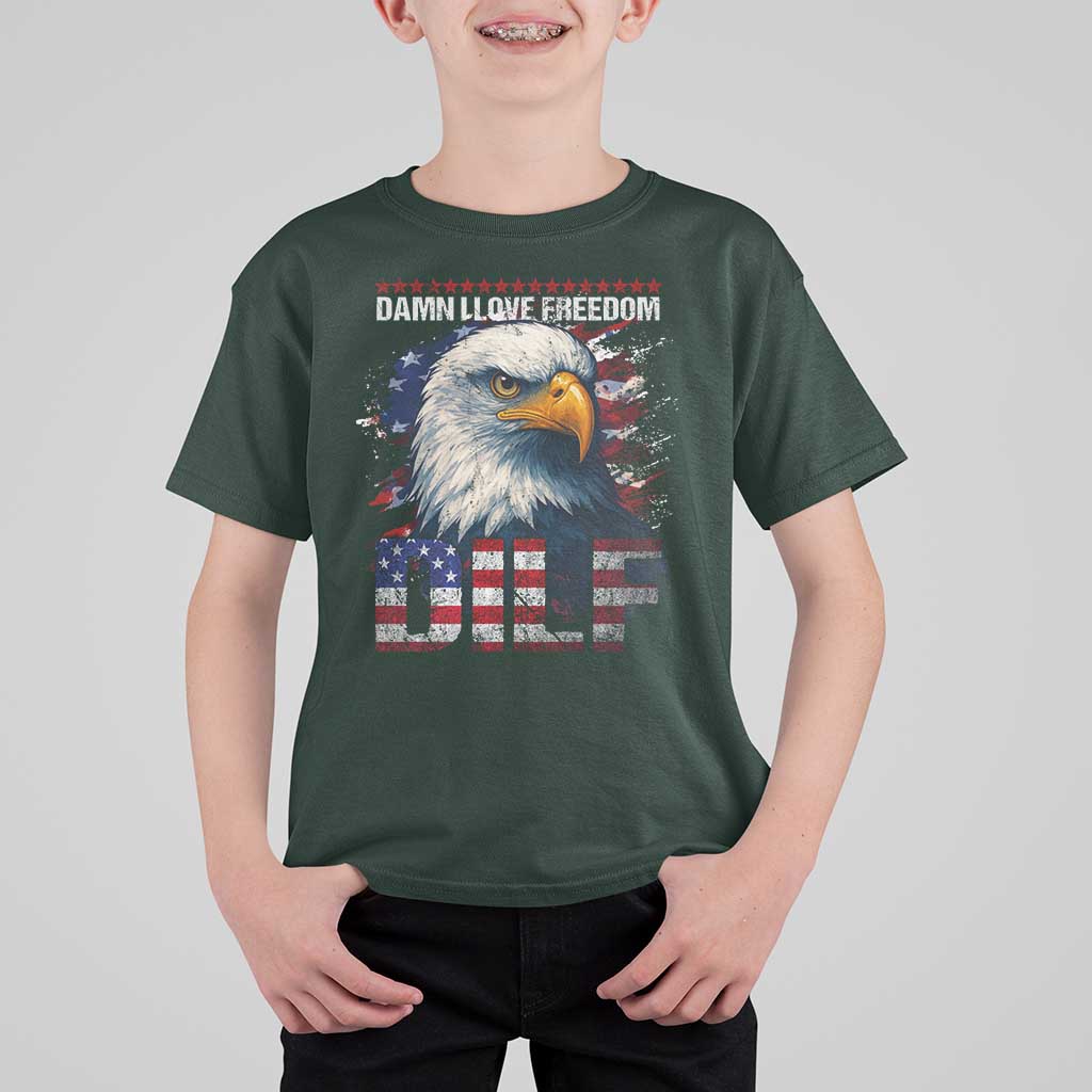 Funny 4th Of July DILF Damn I Love Freedom T Shirt For Kid Vintage Bald Eagle 4th Of July - Wonder Print Shop