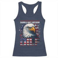 Funny 4th Of July DILF Damn I Love Freedom Racerback Tank Top Vintage Bald Eagle 4th Of July - Wonder Print Shop