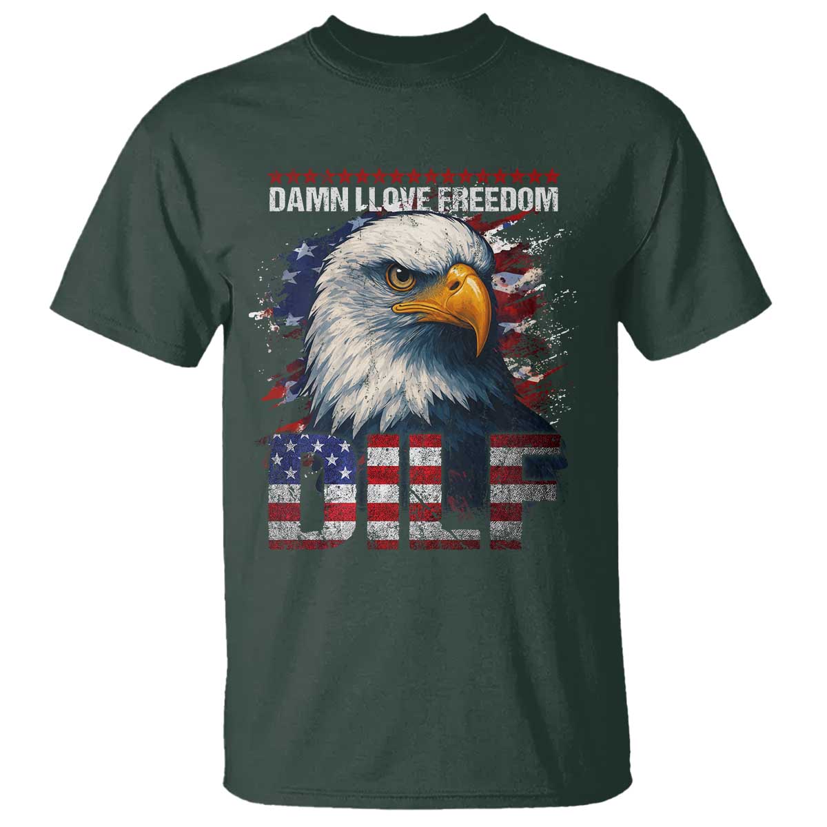 Funny 4th Of July DILF Damn I Love Freedom T Shirt Vintage Bald Eagle 4th Of July - Wonder Print Shop