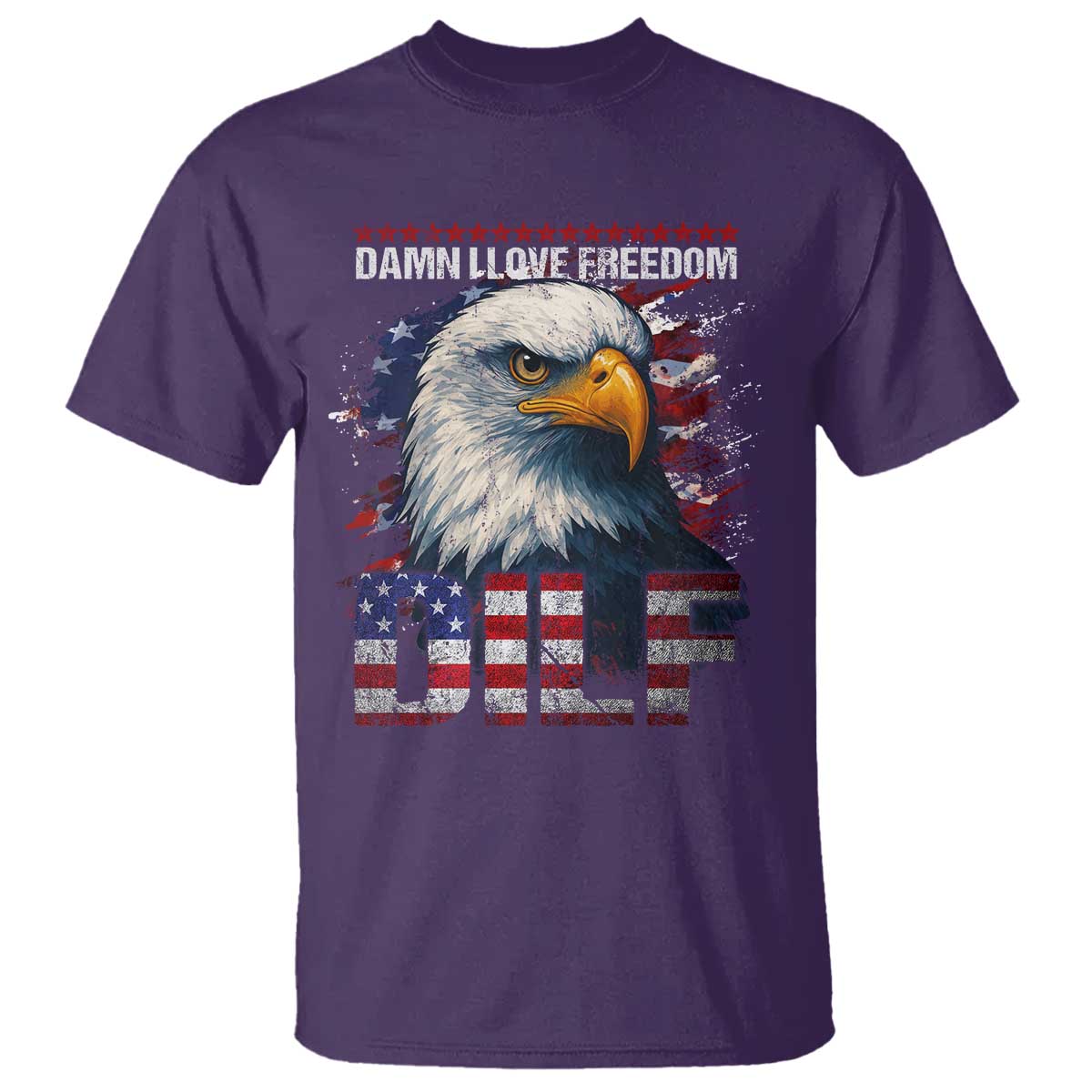 Funny 4th Of July DILF Damn I Love Freedom T Shirt Vintage Bald Eagle 4th Of July - Wonder Print Shop