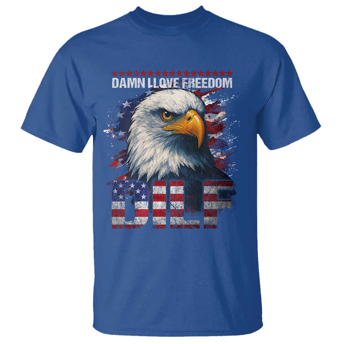 Funny 4th Of July DILF Damn I Love Freedom T Shirt Vintage Bald Eagle 4th Of July - Wonder Print Shop