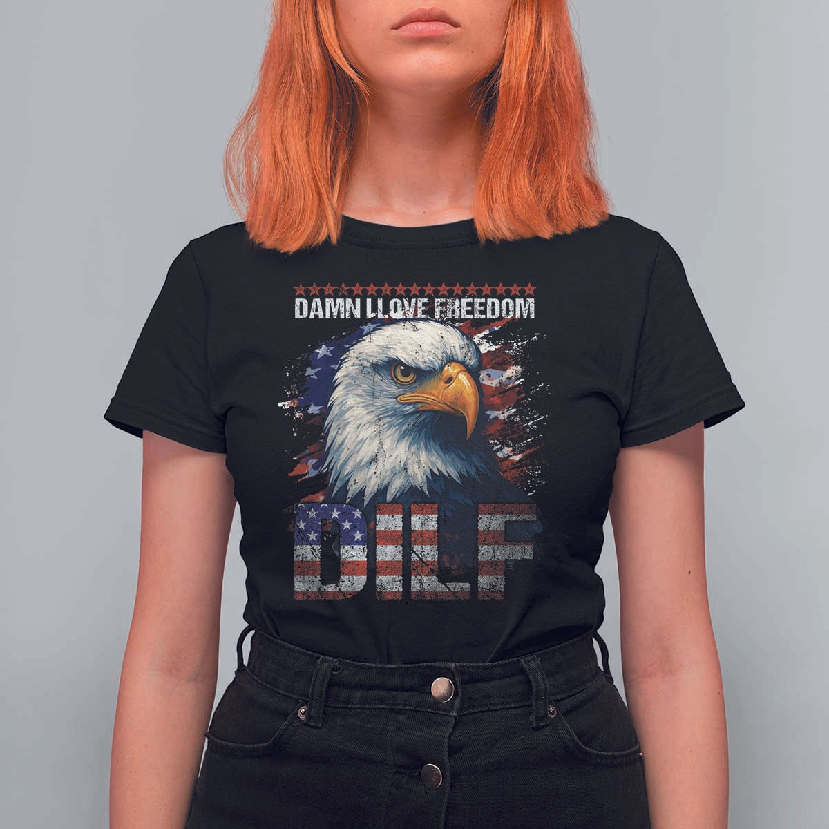 Funny 4th Of July DILF Damn I Love Freedom T Shirt For Women Vintage Bald Eagle 4th Of July - Wonder Print Shop
