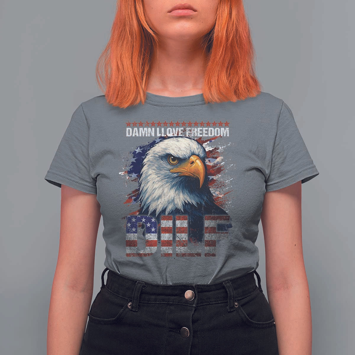 Funny 4th Of July DILF Damn I Love Freedom T Shirt For Women Vintage Bald Eagle 4th Of July - Wonder Print Shop