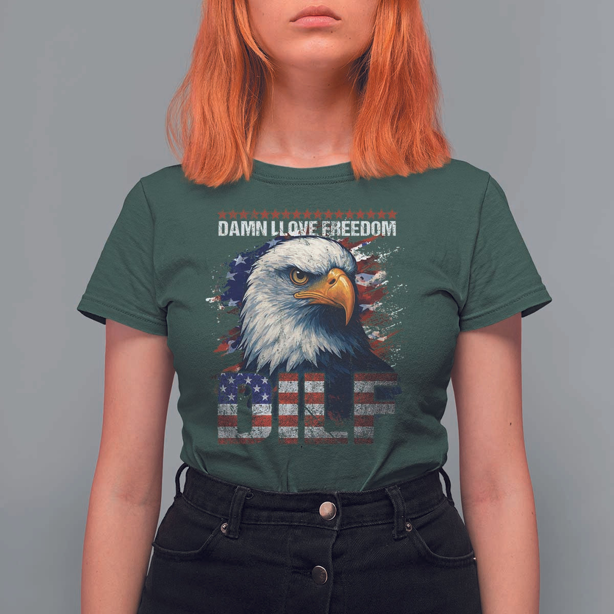 Funny 4th Of July DILF Damn I Love Freedom T Shirt For Women Vintage Bald Eagle 4th Of July - Wonder Print Shop