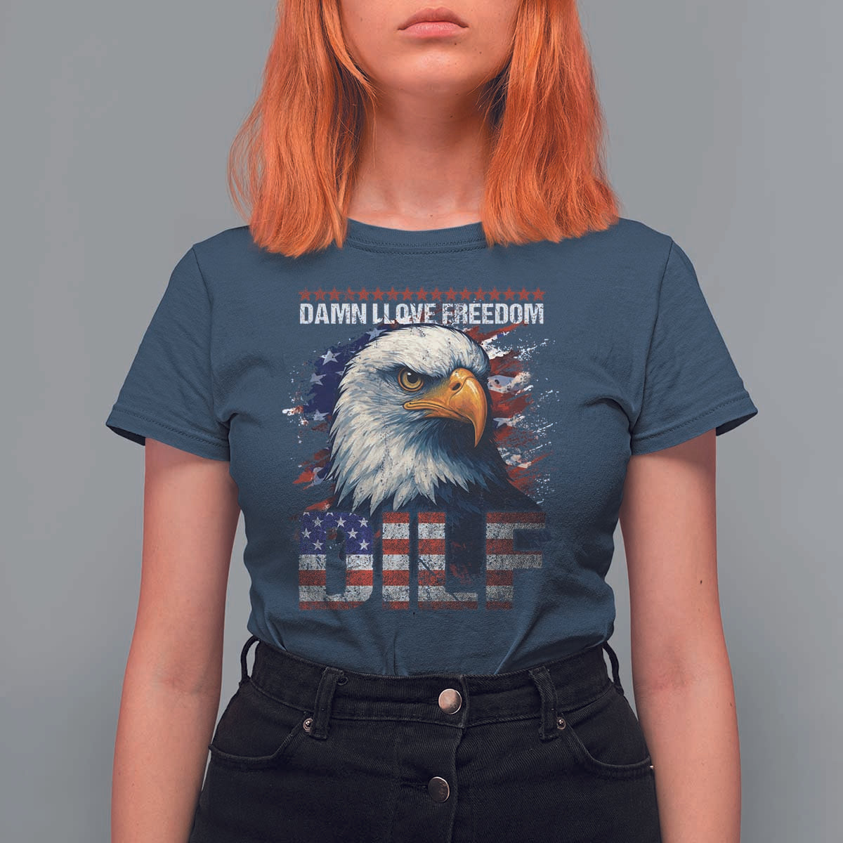 Funny 4th Of July DILF Damn I Love Freedom T Shirt For Women Vintage Bald Eagle 4th Of July - Wonder Print Shop
