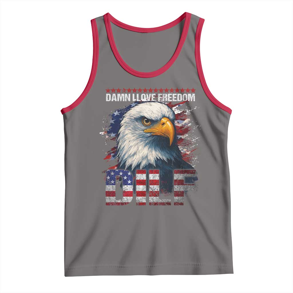 Funny 4th Of July DILF Damn I Love Freedom Tank Top Vintage Bald Eagle 4th Of July - Wonder Print Shop