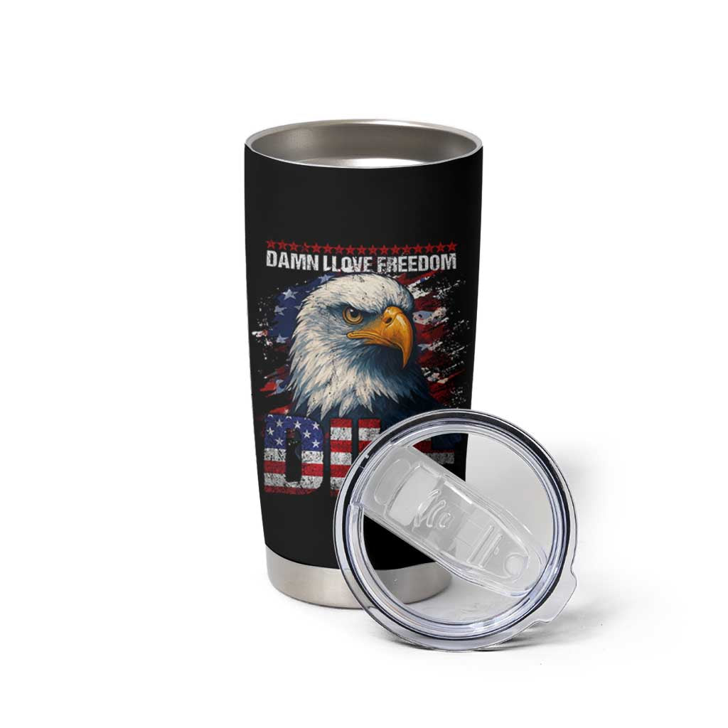 Funny 4th Of July DILF Damn I Love Freedom Tumbler Cup Vintage Bald Eagle 4th Of July - Wonder Print Shop