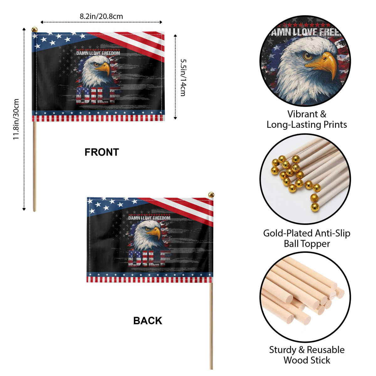 Funny 4th Of July DILF Damn I Love Freedom Patriotic Handheld Flag Vintage Bald Eagle 4th Of July