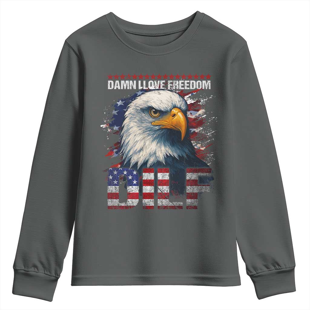 Funny 4th Of July DILF Damn I Love Freedom Youth Sweatshirt Vintage Bald Eagle 4th Of July - Wonder Print Shop