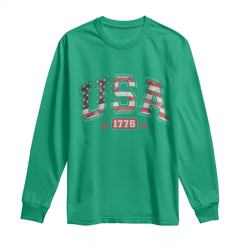 Funny USA 1776 Patriotic 4th of July American Flag Long Sleeve Shirt - Wonder Print Shop