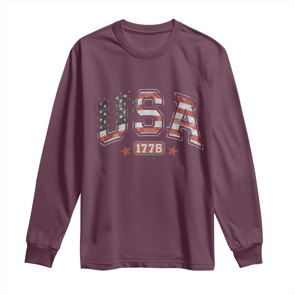 Funny USA 1776 Patriotic 4th of July American Flag Long Sleeve Shirt - Wonder Print Shop