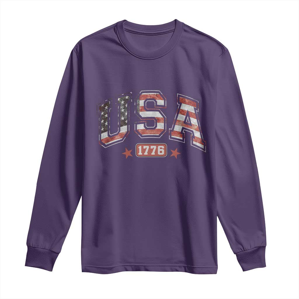 Funny USA 1776 Patriotic 4th of July American Flag Long Sleeve Shirt - Wonder Print Shop