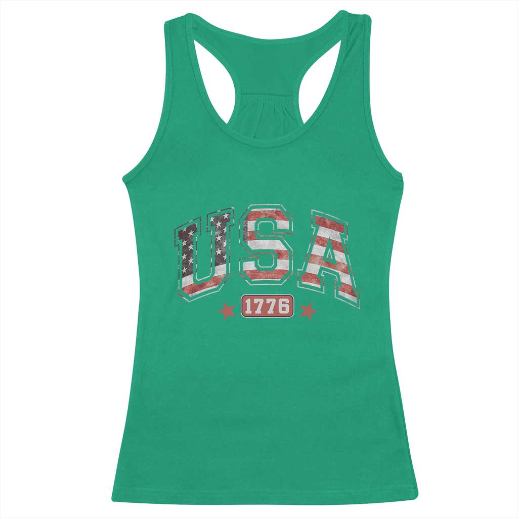 Funny USA 1776 Patriotic 4th of July American Flag Racerback Tank Top - Wonder Print Shop