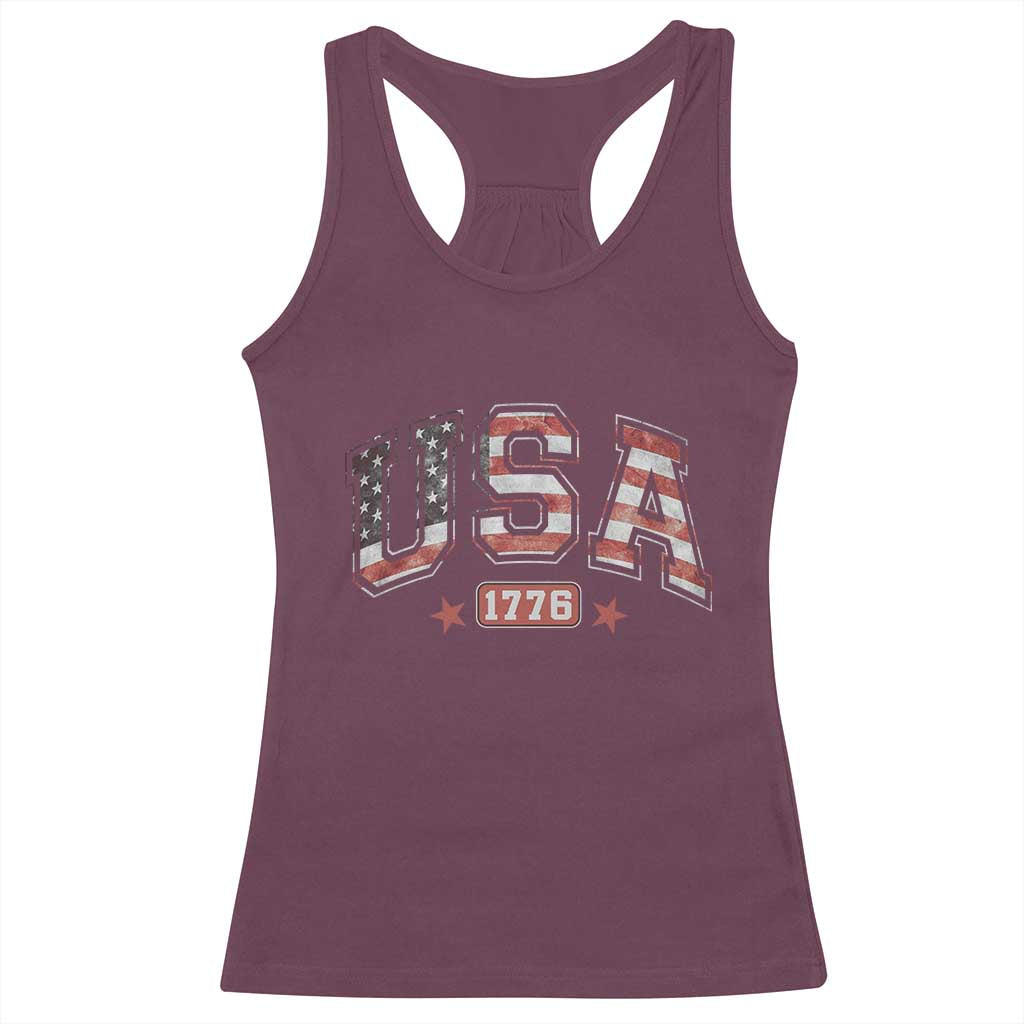 Funny USA 1776 Patriotic 4th of July American Flag Racerback Tank Top - Wonder Print Shop