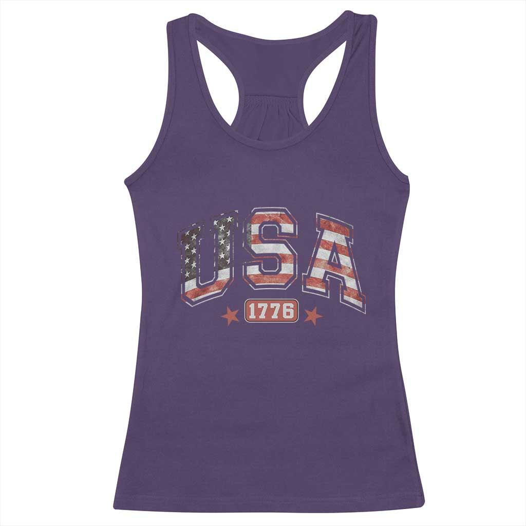 Funny USA 1776 Patriotic 4th of July American Flag Racerback Tank Top - Wonder Print Shop