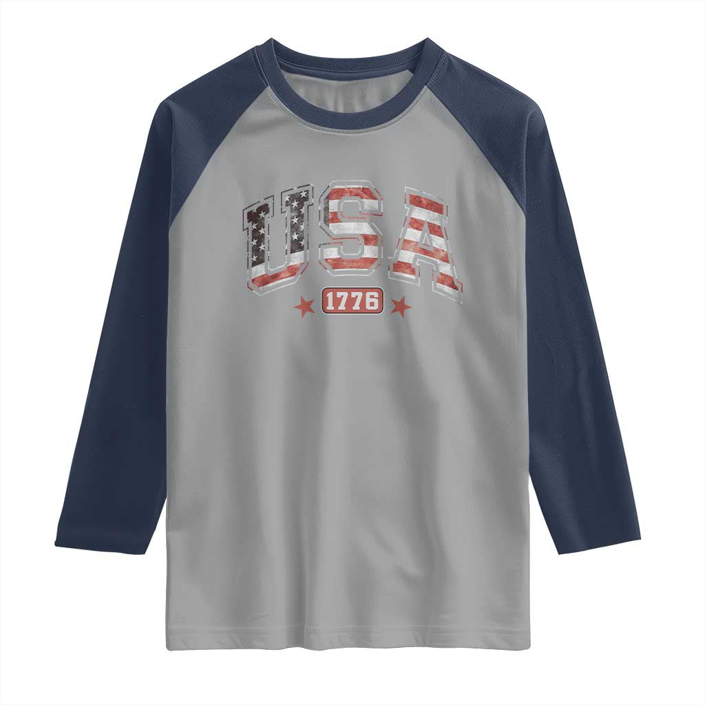 Funny USA 1776 Patriotic 4th of July American Flag Raglan Shirt - Wonder Print Shop